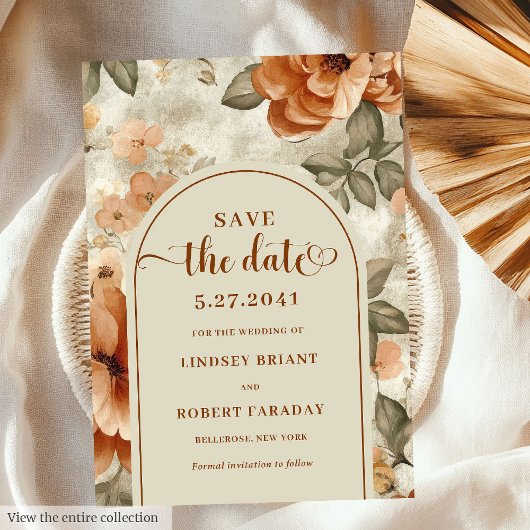 Invitation Minimaliste Boho Orange Brûlé Sage Enregistrer La 