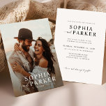 Invitation minimaliste Boho Photo Wedding<br><div class="desc">Faites preuve d'un esprit d'amour insouciant grâce à notre Invitation Minimaliste à Mariage Photo Boho. Ce design époustouflant présente une photo joyeuse du couple dans un décor rustique et chaleureux, capturant parfaitement l'essence d'un mariage bohème. La disposition minimaliste et la typographie simple mettent en valeur les noms et les détails...</div>