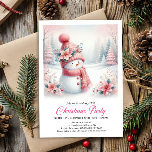 Invitation Minimaliste Bonhomme de Neige Rose Enfants Noël Nu