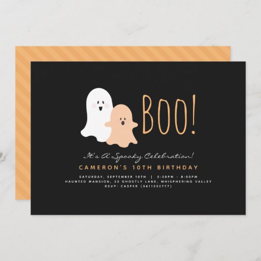 Invitation minimaliste Boo Cute Ghost Halloween (Devant / Derrière)
