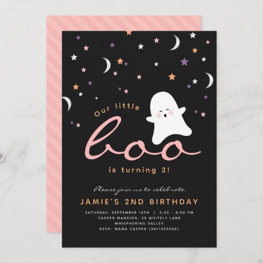 Invitation minimaliste Boo Cute Ghost Halloween (Devant / Derrière)