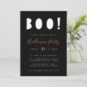 Invitation minimaliste Boo Halloween Black Party (Debout devant)