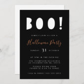 Invitation minimaliste Boo Halloween Black Party (Devant / Derrière)