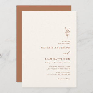 Invitation Minimaliste Botanique Brûlé Orange Mariage Invitat