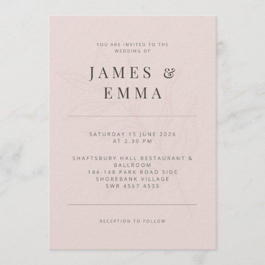 Invitation Minimaliste Botanique | Douceur Rose (Devant)