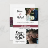 Invitation minimaliste Bourgogne rouge enregistrer la date 2  (Devant / Derrière)