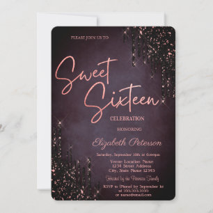Invitation Minimaliste Burgundy Pailleté Dégoulinant Sweet 16
