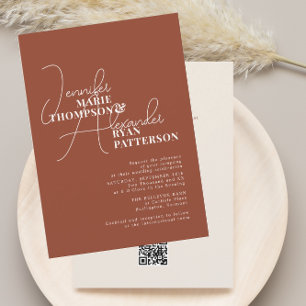 Invitation Minimaliste Burnt Orange tout en un et RSVP QR Cod