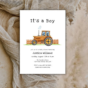 Invitation Minimaliste C'est un garçon Cadre Tracteur Baby Sh