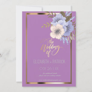 Invitation Minimaliste chic , Belles Fleurs, Cadre Doré