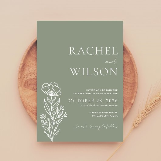 Invitation Minimaliste chic Boho Botanique Sage Mariage vert