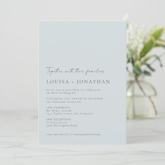 Invitation Minimaliste chic classique Pastel Mariage de scrip (Debout devant)