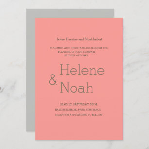 Invitation minimaliste chic corail moderne gris simple mariag