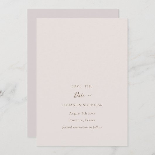 Invitation Minimaliste Chic Gold Blush Enregistrer Le Mariage (Devant / Derrière)