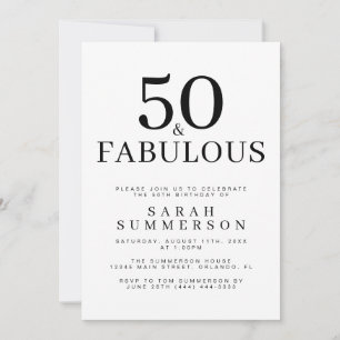 Invitation Minimaliste Cinquante ans et Fabuleux Fête d'anniv