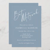 Invitation Minimaliste classique Dusty Blue Bat mitzvah moder (Devant / Derrière)