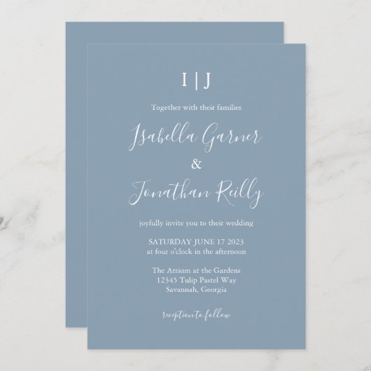 Invitation Minimaliste classique Dusty Mariage (Devant / Derrière)