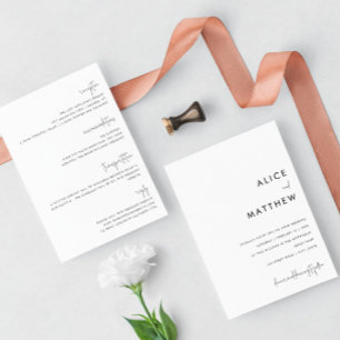 Invitation Minimaliste classique tout en un Mariage noir/blan