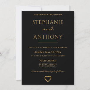 Invitation Minimaliste Coeur noir et or Mariage moderne