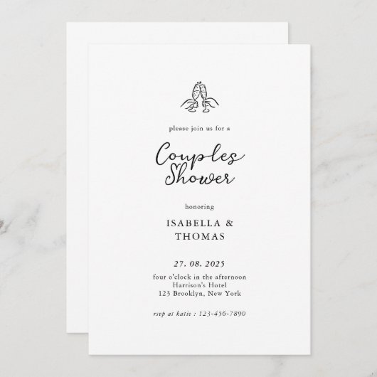 Invitation Minimaliste Couples Douche (Devant / Derrière)
