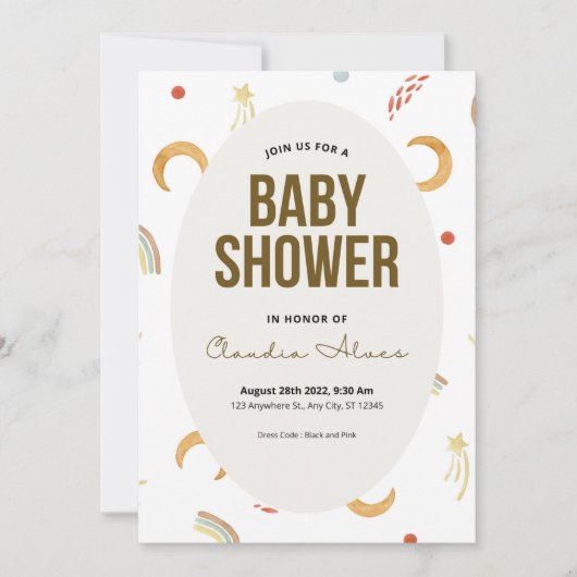 Invitation minimaliste de Baby shower gris (Devant)