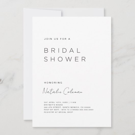 Invitation Minimaliste De Douche Nuptiale, Simple  (Devant)