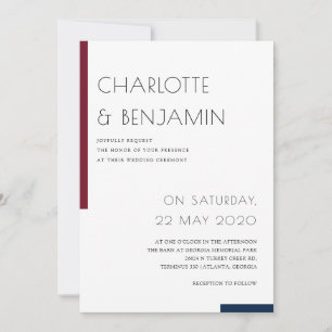 Invitation Minimaliste de la marine de Bourgogne Mariage de a
