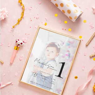 Invitation Minimaliste Deux Enfants Photo Premier anniversair