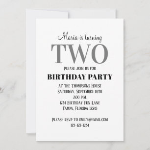 Invitation Minimaliste deuxième anniversaire Modèle neutre
