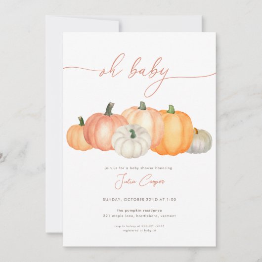 Invitation minimaliste du Baby shower Citrouille (Devant)