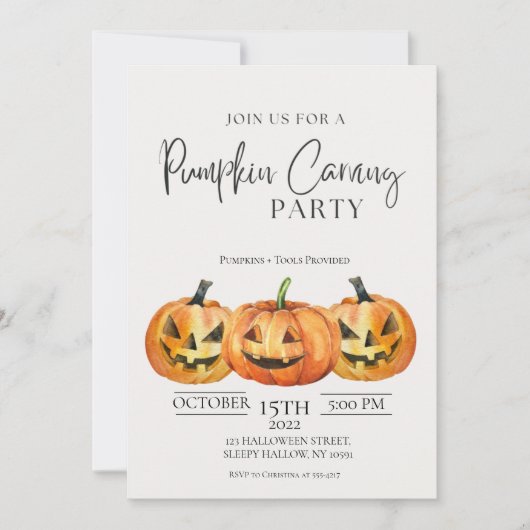 Invitation minimaliste du Citrouille Carving Party (Devant)
