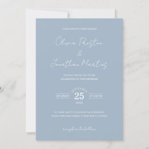 Invitation Minimaliste Dusty bleu QR Code RSVP Mariage