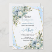 Invitation Minimaliste Dusty Blue Gold Flowers (Devant)