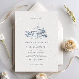 Invitation Minimaliste Eglise Lieu Croquis classique Mariage