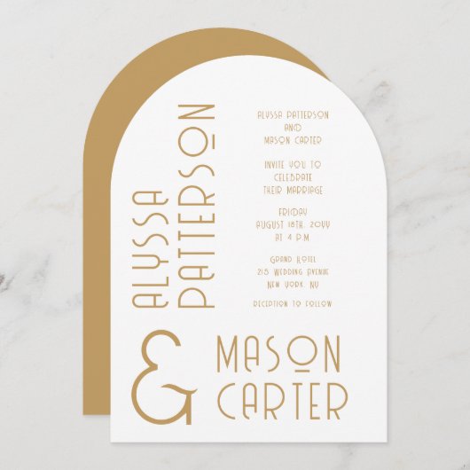 Invitation Minimaliste Elegant Gold Mariage moderne (Devant / Derrière)