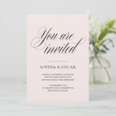 Invitation Minimaliste Élégant Mariage Rose Pâle (Debout devant)