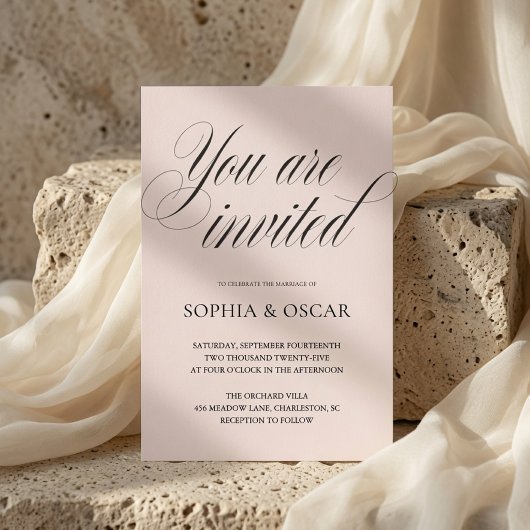 Invitation Minimaliste Élégant Mariage Rose Pâle