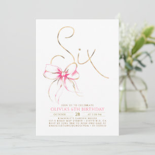 Invitation Minimaliste Élégant Moderne Rose Ruban 6e Annivers