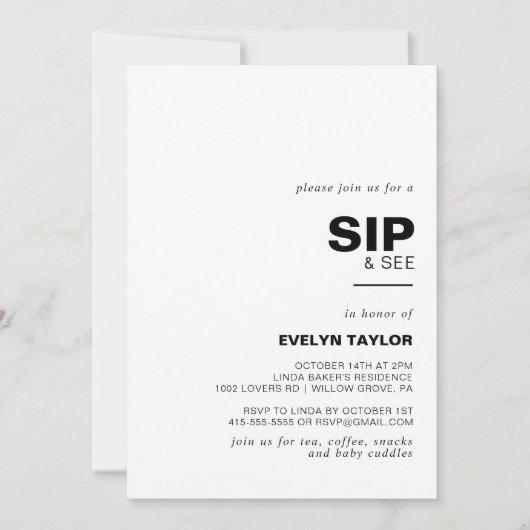 Invitation minimaliste élégant Sip et voir (Devant)