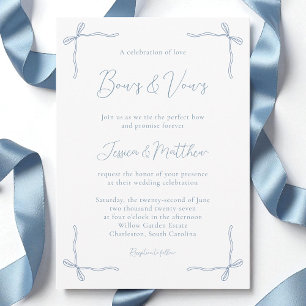 Invitation Minimaliste Élégante Coquette Nœud Bleu Poussiéreu