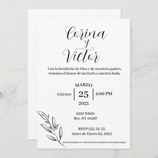 Invitation minimaliste en espagnol (Devant / Derrière)