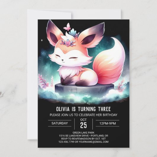 Invitation Minimaliste Enchanted Fox Anniversaire numérique (Devant)