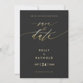Invitation Minimaliste Enregistrer La Date Black Gold Mariage (Devant)