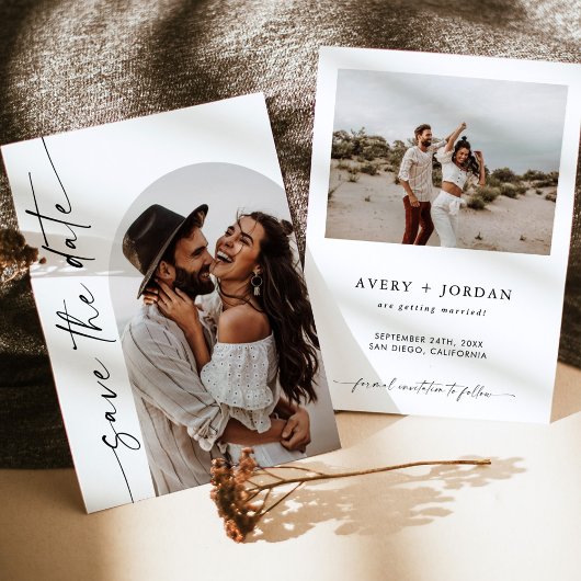 Invitation Minimaliste Enregistrer la date, Boho Photo Enregi