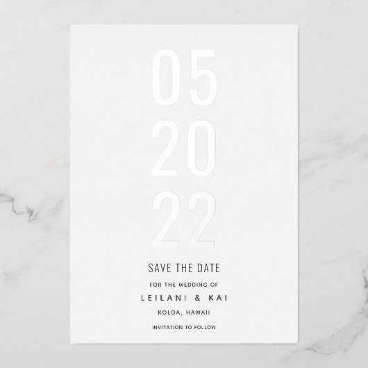 Invitation Minimaliste Enregistrer la date Foil (Recto)