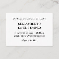 Invitation Minimaliste Espagnole Temple Sealing In