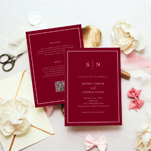 Invitation Minimaliste et Chic Bourgogne Tout en Un Mariage