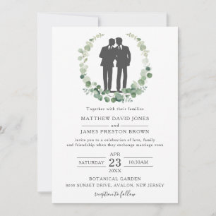 Invitation Minimaliste Eucalyptus Greenery Gay Mariage M & M.