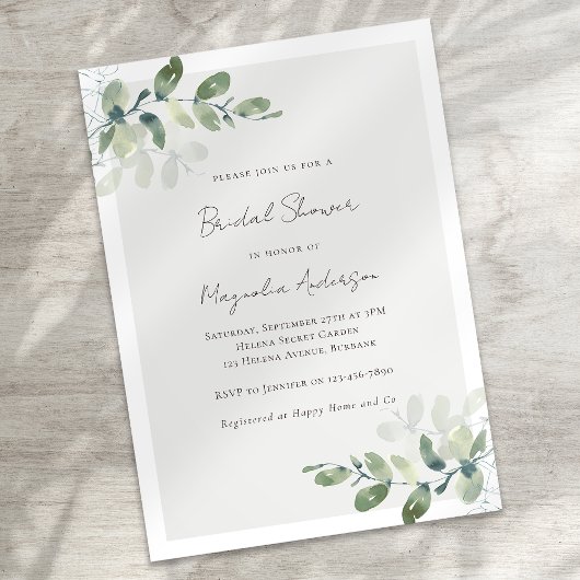 Invitation minimaliste Eucalyptus nuptiale douche