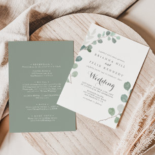 Invitation Minimaliste Eucalyptus Vert Mariage avant et arriè